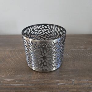 Decorative Flower Cutout Metal Candle Holder - Silver